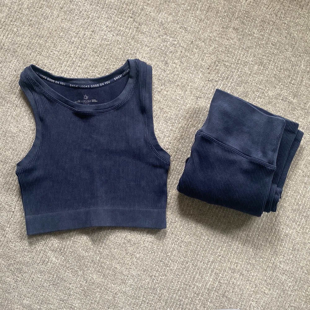 Aerie Offline Ribbed Leggings Set Sports Bra Navy s small